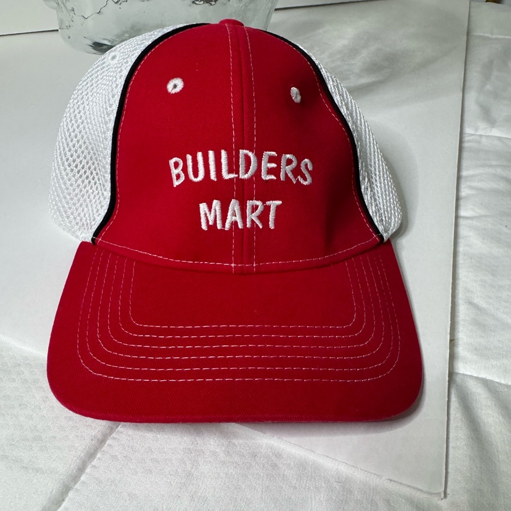 Vintage Red and White Baseballl Cap white Embroidery Front